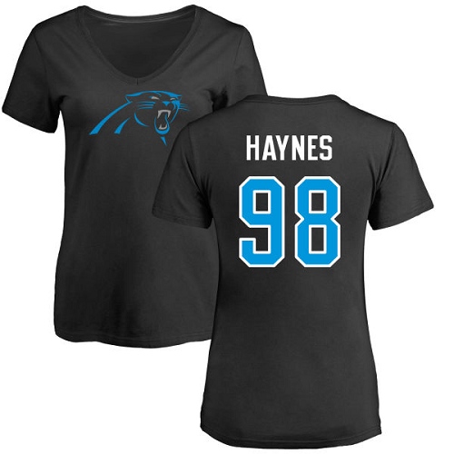 Carolina Panthers Black Women Marquis Haynes Name and Number Logo Slim Fit NFL Football #98 T Shirt